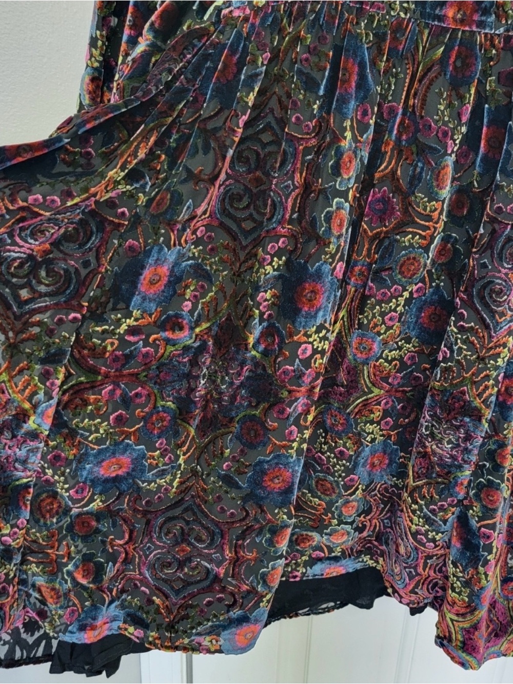 Anthropologie Mona Burnout Velvet Floral Mini Dress Long Billowy Sleeves Size XL - Picture 6 of 10